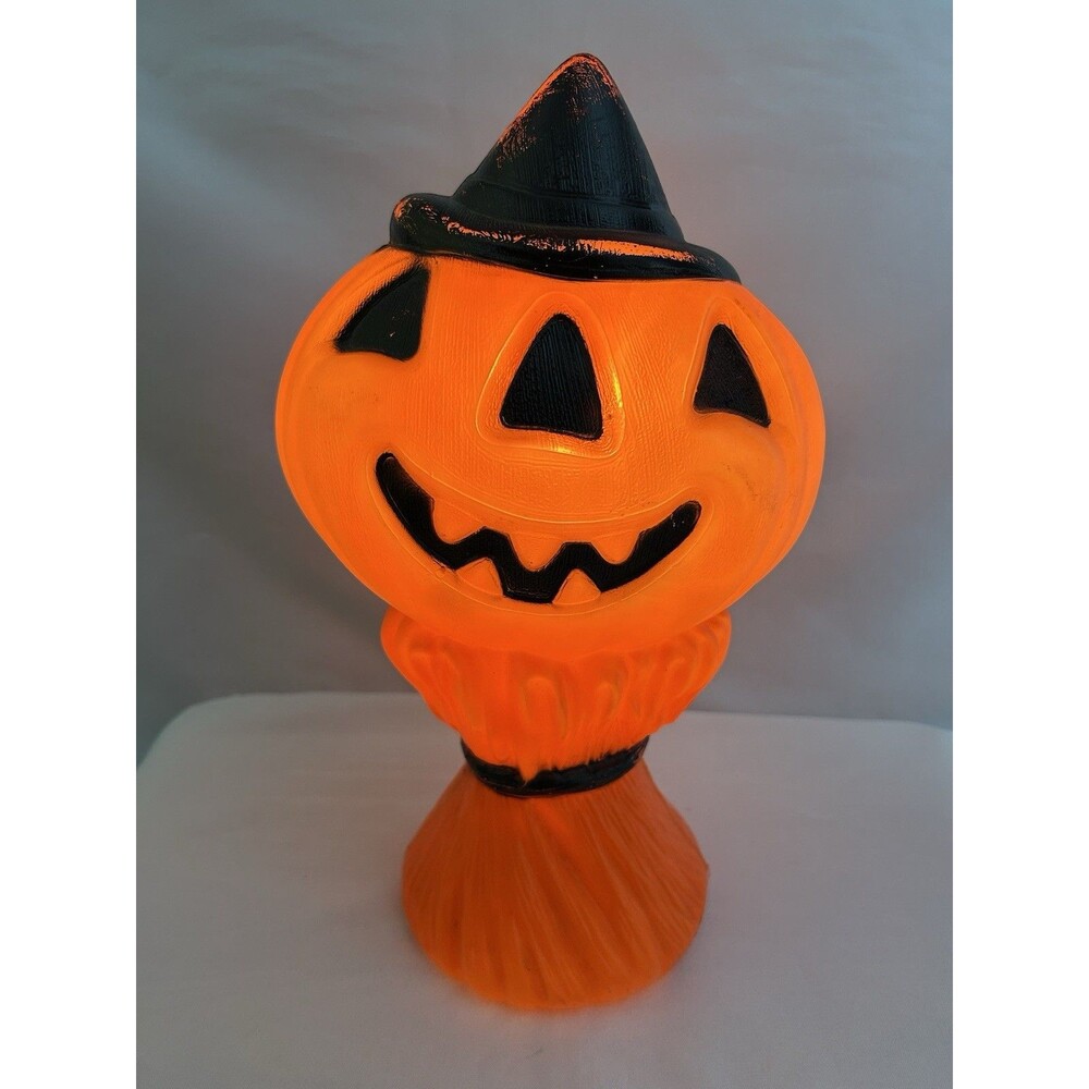 Vintage 1969 Empire Halloween Blow Mold Jack O Lantern Haystack Scarecrow